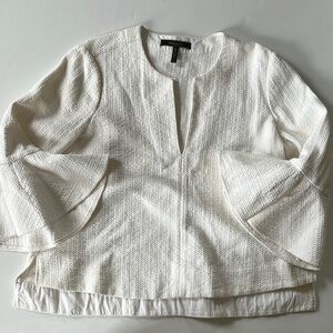 BCBG Max Azria Valari Ruffle Sleeve Striped Top - Size M, Off White Blouse